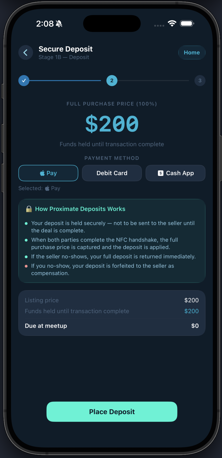 Secure deposit screen